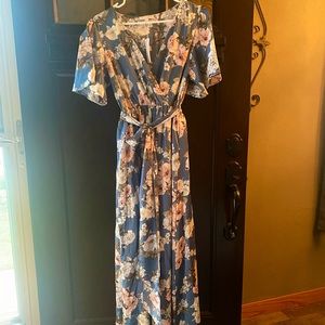 Baltic Born- Sicily Blue Floral Satin Maxi Dress
